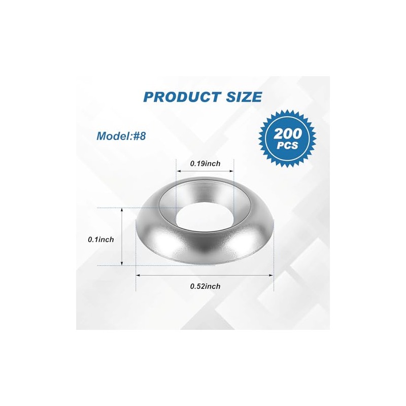 200 Qty #8 Countersunk Finish Washers 304 Stainless Steel Finishing