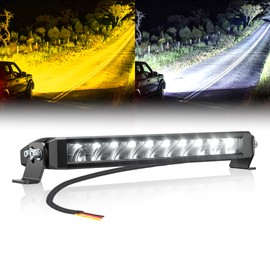 EK ENNOKING White Amber LED Light Bar 12 Inch Single Row Super Bright Dual Color Slim Spot Flood Combo LED Work Light Driving Fog Lamp for Pickup Off Road Truck ATV UTV Boat