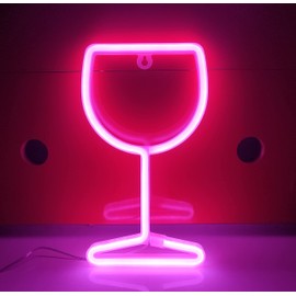 JYWJ Wine Glass Neon Signs,USB or 3-AA Battery Powered Neon Light,LED Lights Table Decoration,Girls Bedroom Wall Décor,Kids Birthday Gift,Wedding Party Supplies Business Gifts Neon Signs (Pink)