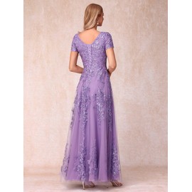 YOFF Lace Applique Long Mother of The Bride Dresses for Wedding Beaded Sequin Short Sleeve Crew Neck Evening Formal Dress Emerald 08