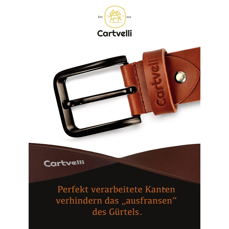 Cartvelli Men's Genuine Leather Belt, Black, 40 mm, Made in