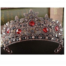 Janefashions Rococo Floral Austrian Rhinestone Faux Pearl Tiara Hair Crown Copper Tone T893 (Antique Copper Color)