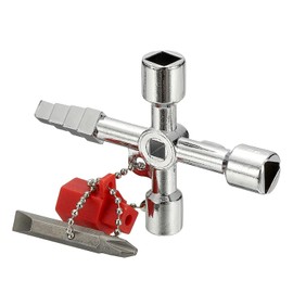 PATIKIL - Llave universal 4 en 1, paquete de 1 medidor de agua de 4 vías de aleación de zinc, llave eléctrica de gabinete para operador de ascensor multifuncional, plata, estilo F