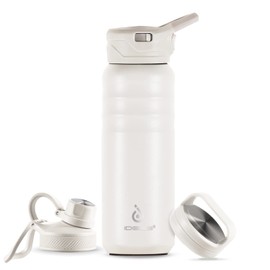 IDEUS Vacuum Insulated Water Bottle, 24 oz (710 ml) Stainless Steel Double Wall Bottle Metal Sports Canteen with Leak-Proof Screw Cap (Cream)