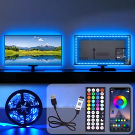 Lemical LED Lights for TV, 150LEDs 16.4ft RGB TV Backlight Behind, 5V USB Powered Color-Changing Strip Lights with 44 Keys Remote and Music Sync Bluetooth App Control for 45-75In TVs, Home Decoration