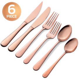EVOLVE 18/8 Stainless Steel Silverware Set for 4 - Complete 24 Piece Flatware Cutlery Set - Dishwasher Safe - Mirror Finish, Rust-Proof Utensil Sets- Ideal for Home Restaurant Wedding(Rosegold)