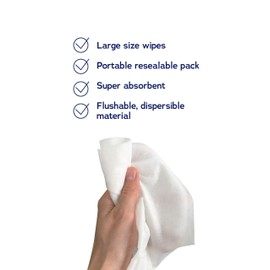 DYMACARE® Spülbare Toilettentücher, Dermatologisch getestet, Biologisch abbaubar, 24 Tücher je Packung (3 Packungen)