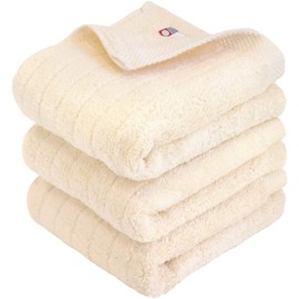 Hiorie Certified Imabari Face Towel, Fluffy Ribbed Towel, Set of 3, Natural, Made in Japan, Made With Valuable Extra-long Cotton, Absorbent, Imabari Brand, 100% Cotton