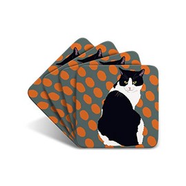 Black and White Cat - Set of 4 Coasters - Leslie Gerry Animal Gifts