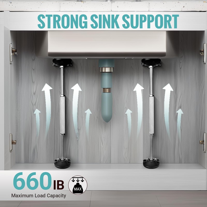 2 Pcs Undermount Sink Brackets, Heavy Duty Adjustable Support Pole,