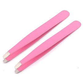 AAProTools Slant Tweezers, Stainless Steel Precision Tweezers for Ingrown Hair, Eyebrow and Hair Remover 2 Pieces (Pink)
