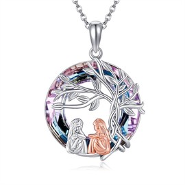 DAYLINLOVE Sister Necklace 925 Sterling Silver Tree of Life Crystal Pendant Necklace BFF Sister Jewellery for Women Girls, Sterling Silver, No Gemstone