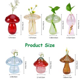 OT-NVWOZR 7pcs Mushroom Plant Propagation Stations, Mini Flower Bud Vase for Plants, Cute Mushroom Glass Vases for Flowers, Colored Unique Terrarium Jar Hydroponic Vases for Kitchen Home Party Decor