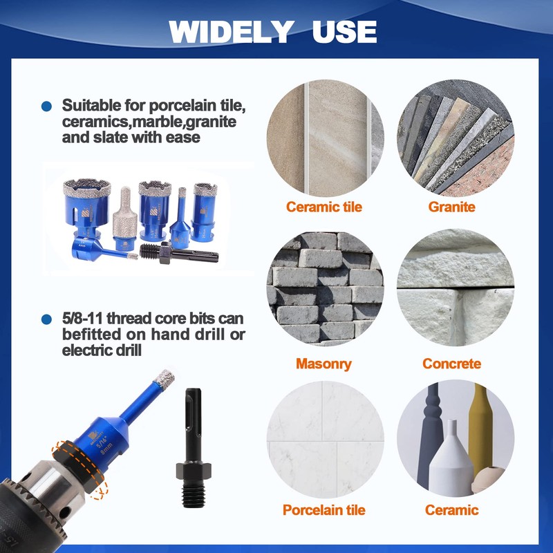 Diamond Core Drill Bit Set - 6/8/25/35/50mm Diamond Hole Saw