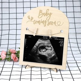 KEWUF Herztöne Baby Hearing, Pregnancy Announcement Ultrasonic Frame Stand Wooden Sonogram Frame Gift for Expecting Mother Social Baby Shower Media Photo Prop