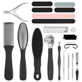 Alaoo Stainless Steel Callus Slicer, 30-in-1 Professional Pedicure Foot Care Set, Foot Scraper Razor, Dead Skin Remover with 10 Replacement Blades for Foot Care Pedicure (Black)