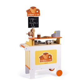 Janod Crepes & Co Waffle Wooden Food Vendor Cart Stand Playset Toy with 40 Accessories for Imagination Play for Ages 3+ (J06587)