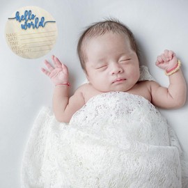 Baby Monthly Milestone Cards, 3D Premium Wooden Discs for Baby Photos and Pregnancy Journey plus BONUS Hello World Sign for Birth Announcement and Documenting Growth, Light Wood Photo Props (13 pcs) Baby Shower and Gender Reveal Gift (Blue)