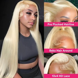 613 Lace Front Wig Human Hair 20 Inch Straight 13x4 HD Lace Front Wigs 180 Density Blonde Lace Front Wig Human Hair Pre Plucked Glueless Frontal Wigs for Women