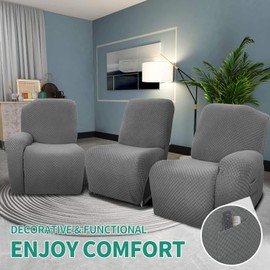 YEMYHOM 8 Pieces Stretch Recliner Sofa Cover Latest Jacquard Reclining Couch Cover with Side Pocket Anti-Slip Fitted 3 Cushion Furniture Slipcovers with Elastic Bottom (Sofa Recliner, Light Gray)