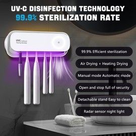 UV Toothbrush San itizer Holders Tooth Brush Holder Wall-Mounted for Bathroom 5 Slots Electric Toothbrush Holder with Light Toothbrush Ster lilizer Cleaner with Air Dry