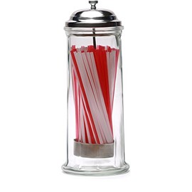 Circleware Retro Old Fashioned Glass Straw Dispenser Holder with Metal Lid and Red & White Beverage Drinking Tubes Included, Holds Pencils and Chopsticks, 10.8" H x 4.1" W, Vintage Utensil Jar