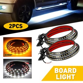 70 inch Truck LED Running Board Light Strip Sequential Amber Turn Signal DRL and White Courtesy Light 432 LEDs Waterproof Flexible Turn Signal Light Bar for Pickup Trucks Cars, Pack of 2