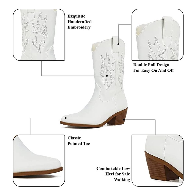 VIMISAOI Womens Cowboy Boots Comfortable Retro Pull On Pointed Toe