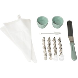 NutriMill Icing Kit - 40 Piece Set - Includes Reusable Piping Bags and Couplings, Silicone Cupcake Liners, Professional Seamless Icing Tips, and Offset Spatula