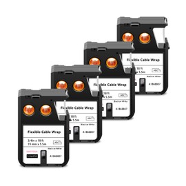Esaytool 4 X Compatible with Dymo Rhino XTL Flexible Cable Wrap Label Tape 1868807 A1868807 Black on White 19mm 3/4 inch x 18 Feet Replacement for Rhino XTL-300 XTL-500 Label Maker