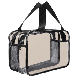 Clear Toiletry Bag, Large Clear Travel Toiletries Bag Brown Thickened PVC Waterproof Makeup Bags with Handles Plastic Cosmetic Bag Travel Wash Bag with Zippers for Women Girls Men