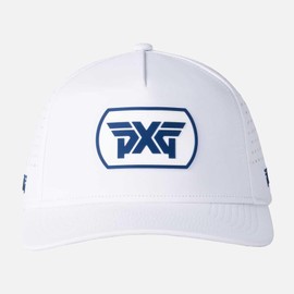 Men's Dog Tag 5-Panel Snapback Cap - White/Navy Logo - One Size