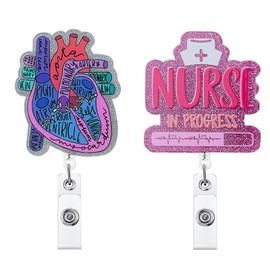 Snycler Funny and Cute Badge Reel with Clip Closure for Nurses,Doctors,Teachers,Students,Office Workers etc,Cartoon Pattern Badge，Workplace Essentials, Induction Gifts,Graduation Gifts-Heart & Nurse