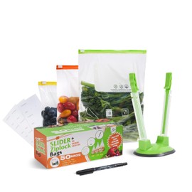 2Cee Essentials 2Cee Essentials Slider Ziplock Bag (50-Pcs), Reusable Freezer Bags Set C Large, Medium, Small Plastic Bags (4.5L, 2.25L & 1L), 50 sticker Labels, bag holder, & Pen C BPA-Free, Food Storage Bag