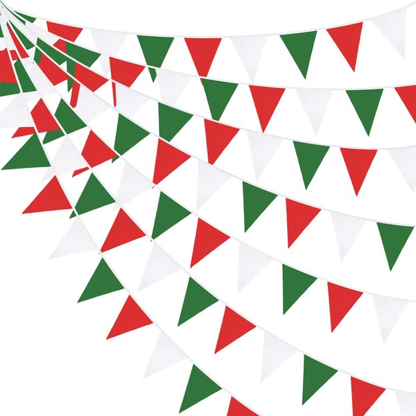 32Ft Green Red White Fabric Bunting Banner Party Decorations Triangle