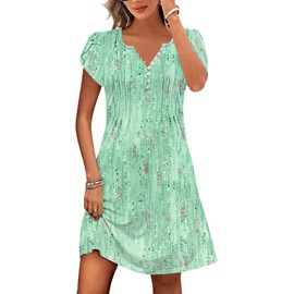 ETCYY Women's Casual Dress Short Sleeve Sundresses Vacation Summer Dresses 2025 Beach Spring A-Line Tshirt Dress with Pockets,Dewdrop Green,Large