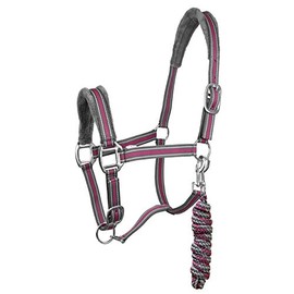 York Halter Set Halter with Knitted Calipso Halter & Knit Padded (Pony, Grey/Pink)