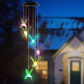TeqHome Solar Hummingbird Wind Chimes, Color Changing Led Solar Wind Chime Waterproof Solar Powered Hummingbird Lights for Home Garden Outdoor Decor, Gifts for Mom Grandma, Auto ON/Off