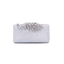 Hearty Trendy Glittering Evening Clutch Bag with Elegant Rhinestone Clasp -SILVER