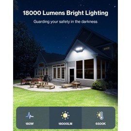 Olafus 180W Motion Sensor Outdoor Lights, 18000lm Dusk to Dawn LED Flood Lights Outdoor Wired, 6500K Daylight Motion Lights for Outside, IP65 Waterproof Exterior Security Light, Black