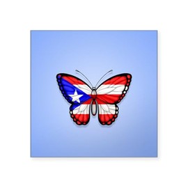 CafePress Puerto Rican Flag Butterfly On Blue Sticker Square Bumper Sticker Car Decal