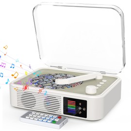 CD Player Portable Bluetooth LED Desktop Retro CD Players for Home with Speakers Rechargeble Battery Small Compact Vintage CD Player with Bluetooth Out & Input, USB, AUX Out, Remote Control