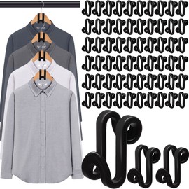 Kinmsito Pack of 100 Clothes Hangers, Space-Saving, Clothes Hanger Connectors for Wardrobes, Stacked Mini Clothes Hanger Hooks for Ties, Bags, Jackets (Black)