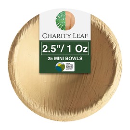 Charity Leaf Disposable Palm Leaf 2.5" Round Mini Bowl (25 pcs) Dipping Bowls | Bamboo Like| All Natural and Biodegradable | Charcuterie Boards, BBQs, and Parties