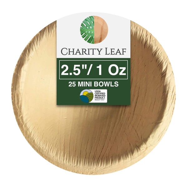 Charity Leaf Disposable Palm Leaf 2.5" Round Mini Bowl (25