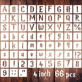 4 Inch Gothic Letter Stencils for Painting, 66 Pcs Reusable Old English Stencils, Calligraphy Letter Number Symbol Drawing Template Kit for Journal Scrapbook Signage DIY Art Project