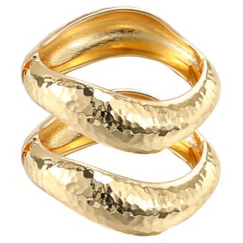 Emibele Gold Bangles for Women, 2PCS Irregular Hammered Chunky Gold Bracelet Hinged Open Bangle Bracelets for Women, Trendy Wide Arm Cuff Minimalist Jewelry Gifts for Valentine Christmas Birthday