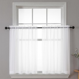 Chyhomenyc White Sheer Curtains 30 inch Length 2 Panels, Light Filtering Voile Rod Pocket Short Window Curtians for Bathroom Living Room Farmhouse Small Windows, 42Wx30L inches