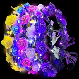 Joycabin Pack of 5 LED Flower Crown Headbands, Luminous Flower Wreath, Headbands, LED Hair Band with Flower, Hair Wreath, Flowers Party Accessories for Women, Girls, Birthday Party, Carnival, Wedding