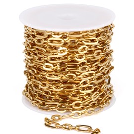 16.5FT 18K Gold PVD Plated Paperclip Jewelry Chain Roll, 4.5MM Stainless Steel Long and Short Link Chains Spool Bulk for DIY Jewelry Making Necklace Bracelet